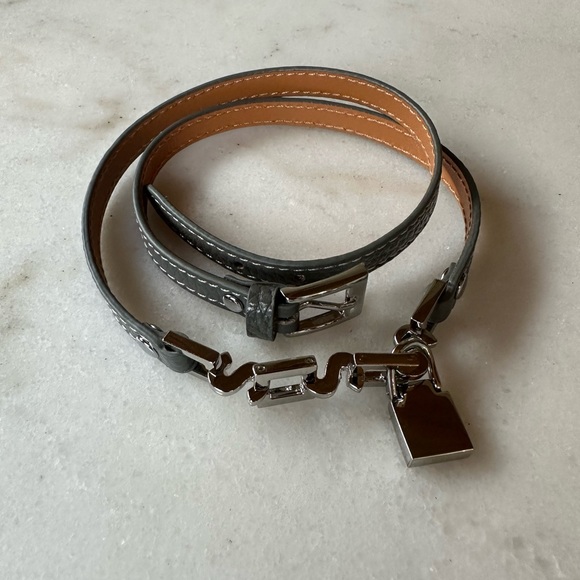 Grey leather Wrap Lock Bracelet | leather wrap charm bracelet - Picture 9 of 9